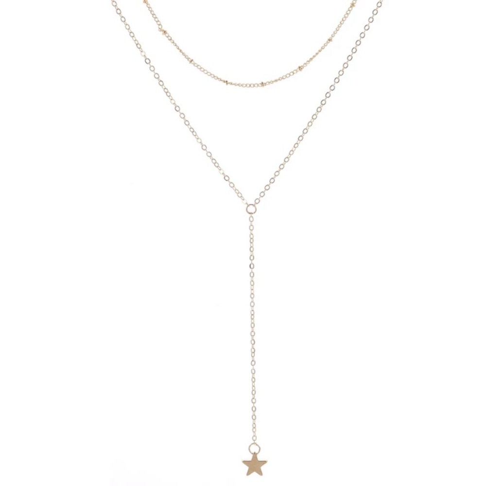 ⚜️[𝟯/$𝟭𝟴]⚜️2 Layered Gold Star Drop Choker NEW - Picture 6 of 11